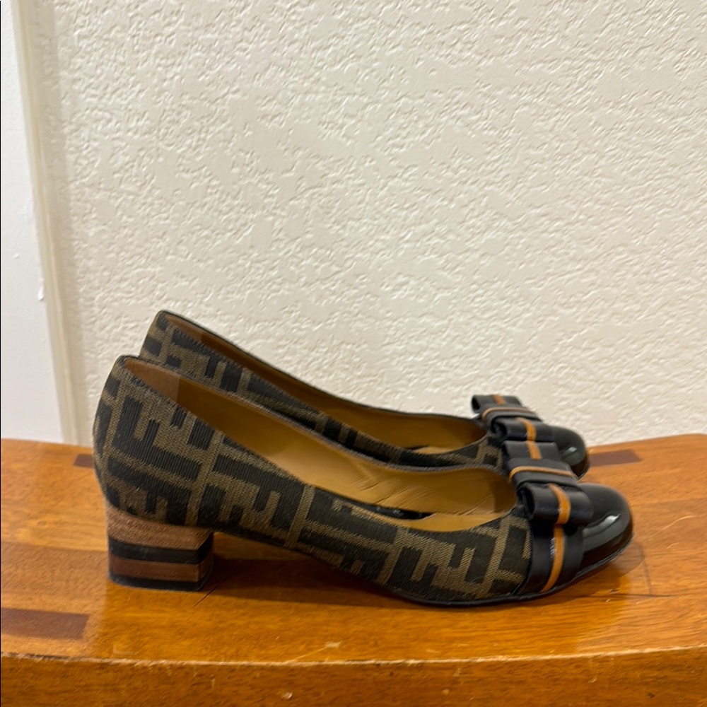 Fendi Brown Monogram Block Heel Pumps